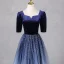 Vintage / Retro Navy Blue Beading Sequins Prom Dresses 2024 A-Line / Princess Square Neckline Short Sleeve Backless Floor-Length / Long Prom Formal Dresses