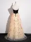 Chic / Beautiful Black Appliques Prom Dresses A-Line / Princess Strapless Sleeveless Backless Floor-Length / Long Tulle Prom Formal Dresses