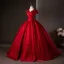 Chic / Beautiful Red Beading Prom Dresses 2025 Ball Gown V-Neck Short Sleeve Backless Floor-Length / Long Formal Dresses