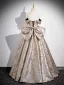 Elegant Gold Sequins Prom Dresses 2024 Ball Gown Strapless Sleeveless Backless Bow Floor-Length / Long Prom Formal Dresses