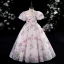 Chic / Beautiful Blushing Pink Prom Flower Girl Dresses Ball Gown 2022 Scoop Neck Beading Multi-Colors Sequins Puffy Short Sleeve Floor-Length / Long Flower Girl Dresses