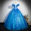 Cendrillon Chic / Belle Bleu Papillon Appliques Robe De Bal 2023 Robe Boule Volants De l'épaule Manches Courtes Dos Nu Longue Promo Robe De Ceremonie
