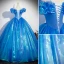 Cendrillon Chic / Belle Bleu Papillon Appliques Robe De Bal 2023 Robe Boule Volants De l'épaule Manches Courtes Dos Nu Longue Promo Robe De Ceremonie