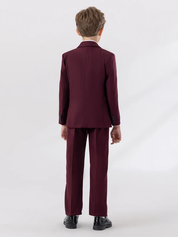 Bordeaux 5 pièces Manches Longues Costume Garçon Mariage 2024 Manteau Pantalon Chemise Cravate Gilet