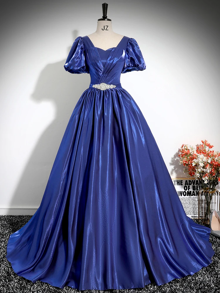 white christmas dresses A-Line V-Neck Royal Blue Long Sleeves Prom Dress with Appliques PG996 US12 / Custom Color main image 1