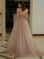 Chic / Beautiful Champagne Sequins Prom Dresses 2025 A-Line / Princess One-Shoulder Short Sleeve Backless Sweep Train Formal Dresses