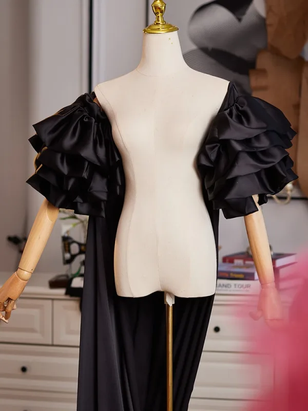 Vintage / Retro Black Prom shawl 2025 Puffy Short Sleeve