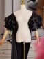 Vintage / Retro Black Prom shawl 2025 Puffy Short Sleeve