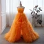 Fashion Orange Pleated Prom Dresses 2023 A-Line / Princess Strapless Sleeveless Backless Sweep Train Prom Formal Dresses