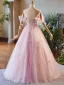 Chic / Beautiful Blushing Pink Bow Prom Dresses 2025 Ball Gown Off-The-Shoulder Short Sleeve Backless Floor-Length / Long Formal Dresses