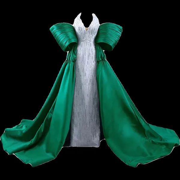 High-end Vintage / Retro Dark Green Prom Dresses 2023 A-Line / Princess Halter Sleeveless Backless Court Train Prom Formal Dresses