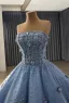Luxury / Gorgeous Flower Fairy Pool Blue Handmade  Beading Pearl Sequins Appliques Prom Dresses 2025 Ball Gown Strapless Sleeveless Backless Floor-Length / Long