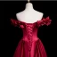 Elegant Burgundy Appliques Satin Prom Dresses 2024 A-Line / Princess Off-The-Shoulder Sleeveless Backless Floor-Length / Long Prom Formal Dresses
