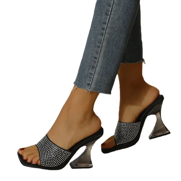 Chic / Beautiful Pool Blue Street Wear Summer Womens Sandals 2022 9 cm Stiletto Heels Crystal Open / Peep Toe Sandals High Heels