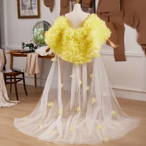 Chic Beautiful Yellow Handmade Appliques Prom Shawl 2025
