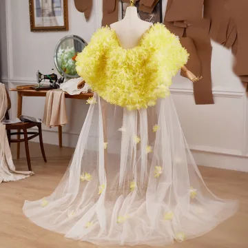 Chic Beautiful Yellow Handmade Appliques Prom Shawl 2025