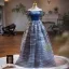 Modest / Simple Ocean Blue Prom Dresses 2024 Ball Gown Off-The-Shoulder Short Sleeve Backless Floor-Length / Long Prom Formal Dresses