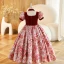 Chic / Beautiful Burgundy Printing Birthday Flower Girl Dresses 2023 Ball Gown Square Neckline Short Sleeve Backless Floor-Length / Long Flower Girl Dresses