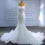 Glitzernden High End Perlenstickerei Strass Pailletten Weiß Brautkleider / Hochzeitskleider 2023 Meerjungfrau Eckiger Ausschnitt Ärmellos Rückenfreies Kapelle-Schleppe Hochzeit