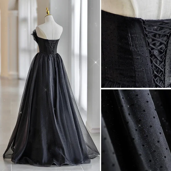 Chic / Beautiful Black Spotted Prom Dresses 2022 A-Line / Princess Strapless Sleeveless Backless Floor-Length / Long Prom Formal Dresses