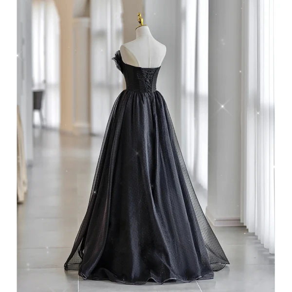 Chic / Beautiful Black Spotted Prom Dresses 2022 A-Line / Princess Strapless Sleeveless Backless Floor-Length / Long Prom Formal Dresses