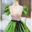 Elegant Green Sequins Prom Dresses 2024 Ball Gown V-Neck Puffy Short Sleeve Backless Bow Sash Floor-Length / Long Prom Formal Dresses