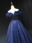 Scintillantes Bleu Marine Perlage Paillettes Robe De Soirée 2023 Princesse De l'épaule Sans Manches Dos Nu Ceinture Longue Soirée Robe De Ceremonie