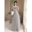Modest / Simple Grey Lace Flower Bridesmaid Dresses 2022 A-Line / Princess Short Sleeve Backless Floor-Length / Long Wedding Party Dresses