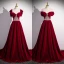 Elegante Burgunderrot Perlenstickerei Strass Pailletten Ballkleider 2024 A Linie Eckiger Ausschnitt Ärmellos Rückenfreies Sweep / Pinsel Zug Ball Festliche Kleider