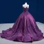 Vintage / Retro High-end Purple Beading Flower Lace Prom Dresses 2022 Ball Gown Spaghetti Straps Sleeveless Backless Court Train Prom Formal Dresses