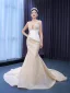 Luxury / Gorgeous Champagne Handmade  Pearl Lace Rhinestone Wedding Dresses 2022 Trumpet / Mermaid Strapless Sleeveless Backless Court Train Wedding