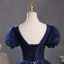 Vintage / Retro Navy Blue Beading Sequins Prom Dresses 2023 Ball Gown Scoop Neck Puffy Short Sleeve Backless Floor-Length / Long Prom Formal Dresses