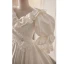 Vintage / Retro Audrey Hepburn Style Ivory Pearl Rhinestone Wedding Dresses 2023 Ball Gown Satin Ruffle V-Neck Bow Short Sleeve Backless Floor-Length / Long Wedding