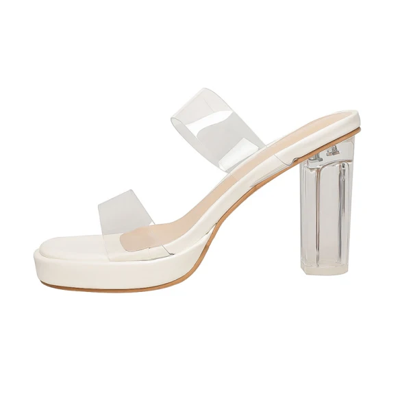 Summer Transparent Beige Street Wear Crystal Womens Sandals 2022 9 cm Thick Heels Open / Peep Toe Sandals High Heels