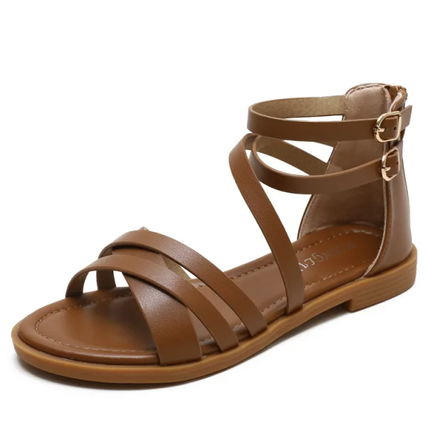 Simple Noire Plage Désinvolte Plate Sandales Femme 2022 Été Bride Cheville Peep Toes / Bout Ouvert Sandales