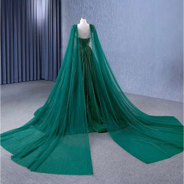 High End Vintage Dunkelgrün Handgefertigt Perlenstickerei Pailletten Ballkleider 2023 A Linie Eckiger Ausschnitt Ärmellos Rückenfreies Hof-Schleppe Ball Festliche Kleider