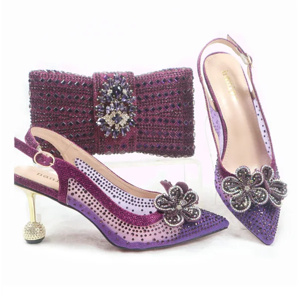 Charming Silver Rhinestone Flower Evening Party Womens Sandals Clutch Bags 2023 7 cm Stiletto Heels Pointed Toe Womens Sandals High Heels Clutch Bags