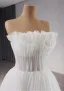 High-end White Flower Pleated Wedding Dresses 2024 A-Line / Princess Strapless Sleeveless Chapel Train Tulle Wedding