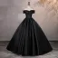 Elegant Black Satin Prom Dresses 2025 Ball Gown Off-The-Shoulder Short Sleeve Backless Floor-Length / Long Formal Dresses