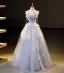 Charming Sky Blue Glitter Pearl Sequins Prom Dresses 2023 Ball Gown Strapless Sleeveless Backless Floor-Length / Long Prom Formal Dresses