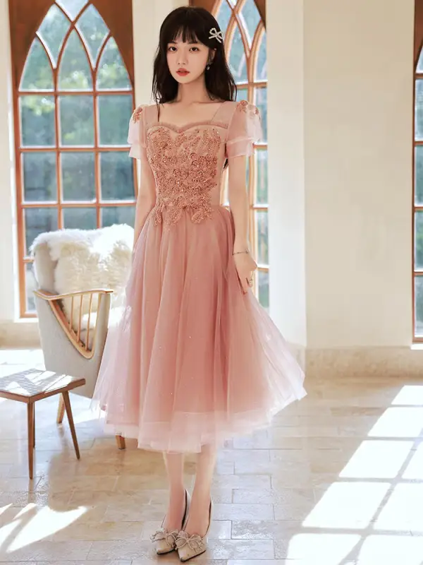 Chic Beautiful Blushing Pink Beading Sequins Homecoming Graduation Dresses 2022 A-Line