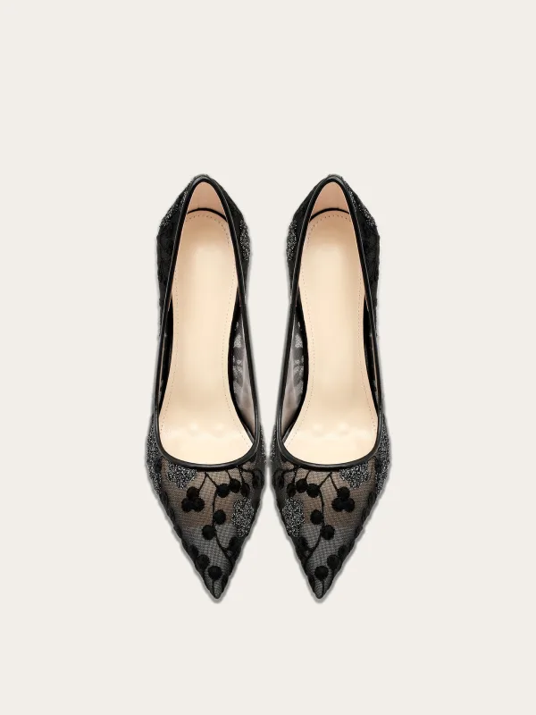 Vintage / Retro Black Embroidered Evening Party Pumps 2025 10 cm Stiletto Heels Pointed Toe Pumps High Heels