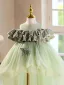 Chic / Belle Vert Cendré Perle Volants Asymétrique Anniversaire Robe Ceremonie Fille 2025 Robe Boule Encolure Dégagée Manches Courtes