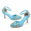 Sexy Silber Strass Brautschuhe 2023 7 cm Stilettos Knöchelriemen Spitzschuh Hochzeit Sandaletten Hochhackige