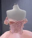 Luxury / Gorgeous Blushing Pink Handmade  Beading Rhinestone Appliques Wedding Dresses 2024 Ball Gown Off-The-Shoulder Short Sleeve Backless Court Train Wedding
