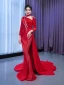 High-end Red Beading Pearl Sequins Evening Dresses Trumpet / Mermaid 2022 High Neck Long Sleeve Court Train Evening Party Formal Dresses
