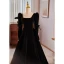 Audrey Hepburn Style Black Velvet Winter Prom Dresses 2024 A-Line / Princess Square Neckline Long Sleeve Backless Floor-Length / Long Prom Formal Dresses