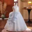 Chinese style Sky Blue Beading Pearl Sequins Birthday Flower Girl Dresses 2024 Ball Gown High Neck Sleeveless Floor-Length / Long Flower Girl Dresses