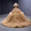 Luxe Champagne Fait main Perlage Perle Paillettes Volants en Cascade Robe De Bal 2023 Robe Boule Encolure Dégagée Manches Courtes Chapel Train Promo Robe De Ceremonie