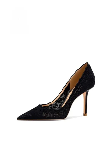 Sexig Svarta Afton Spets Blomma Pumps 2026 6 Cm Stilettklackar Spetsiga Pumps Högklackade